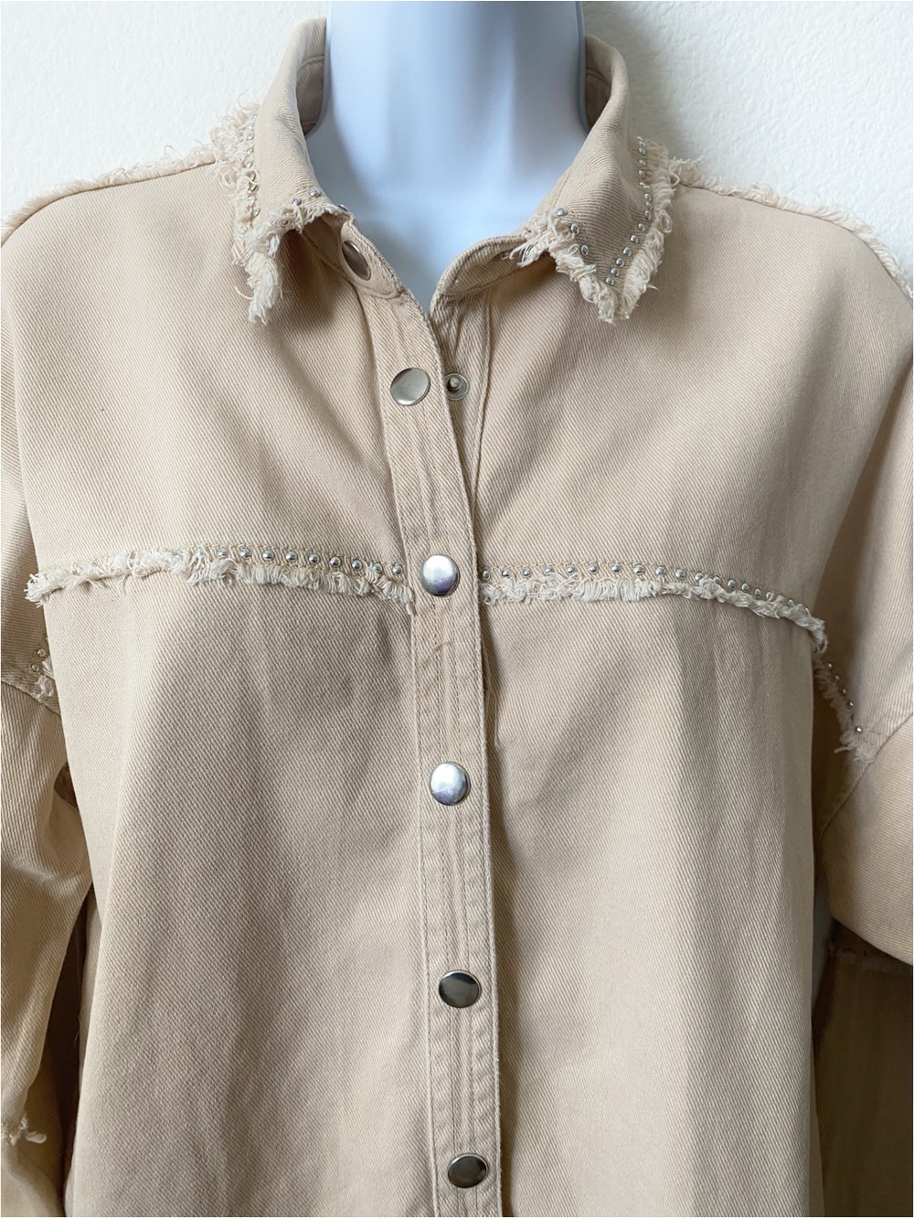 Micro Stud Detail Frayed Edge Black Label C’est Toi Denim Cotton Shacket